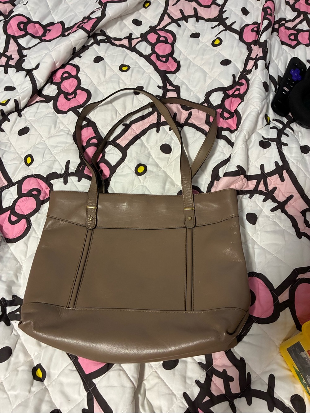 Classic Taupe Leather Tote Bag